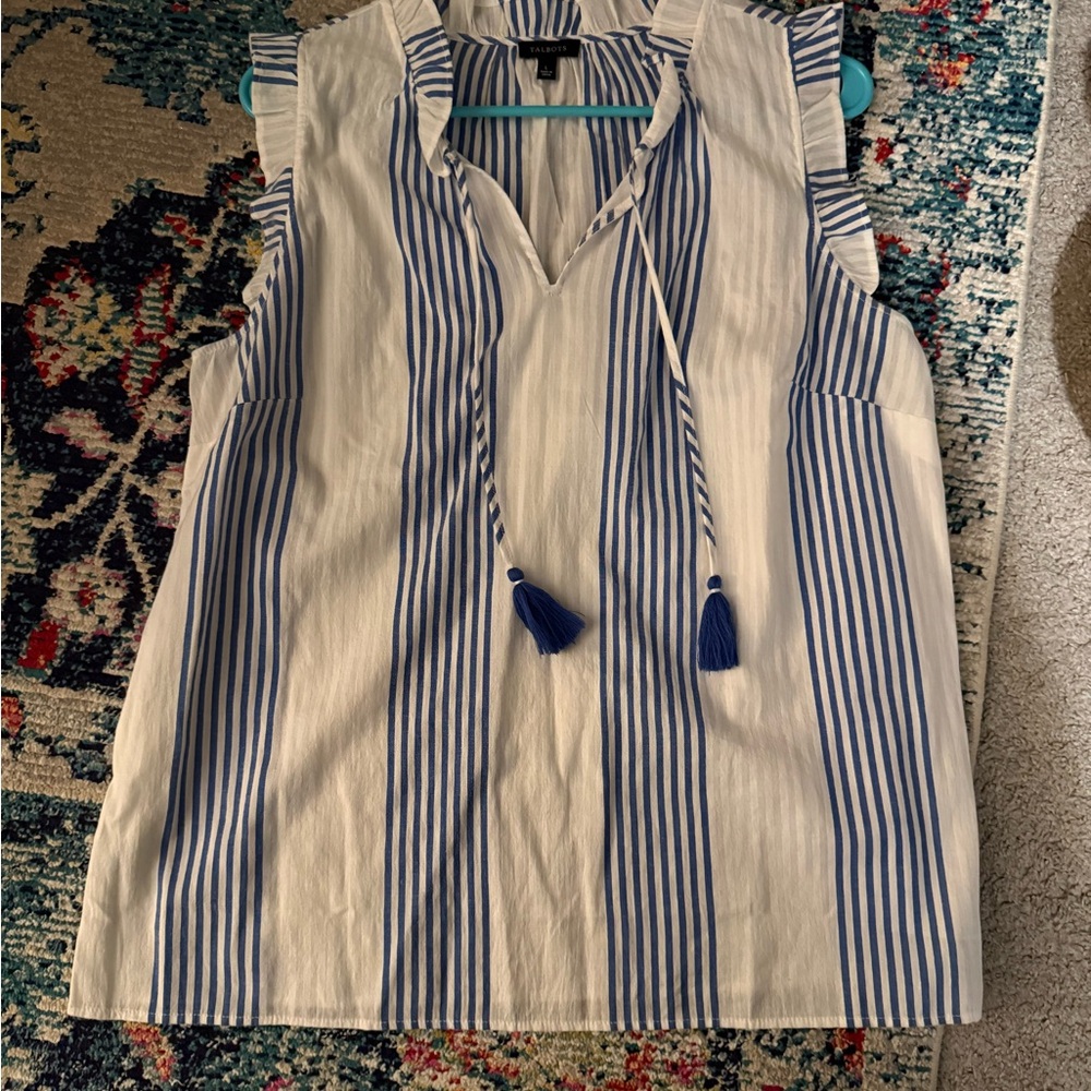 Talbots Navy and White Striped Blouse